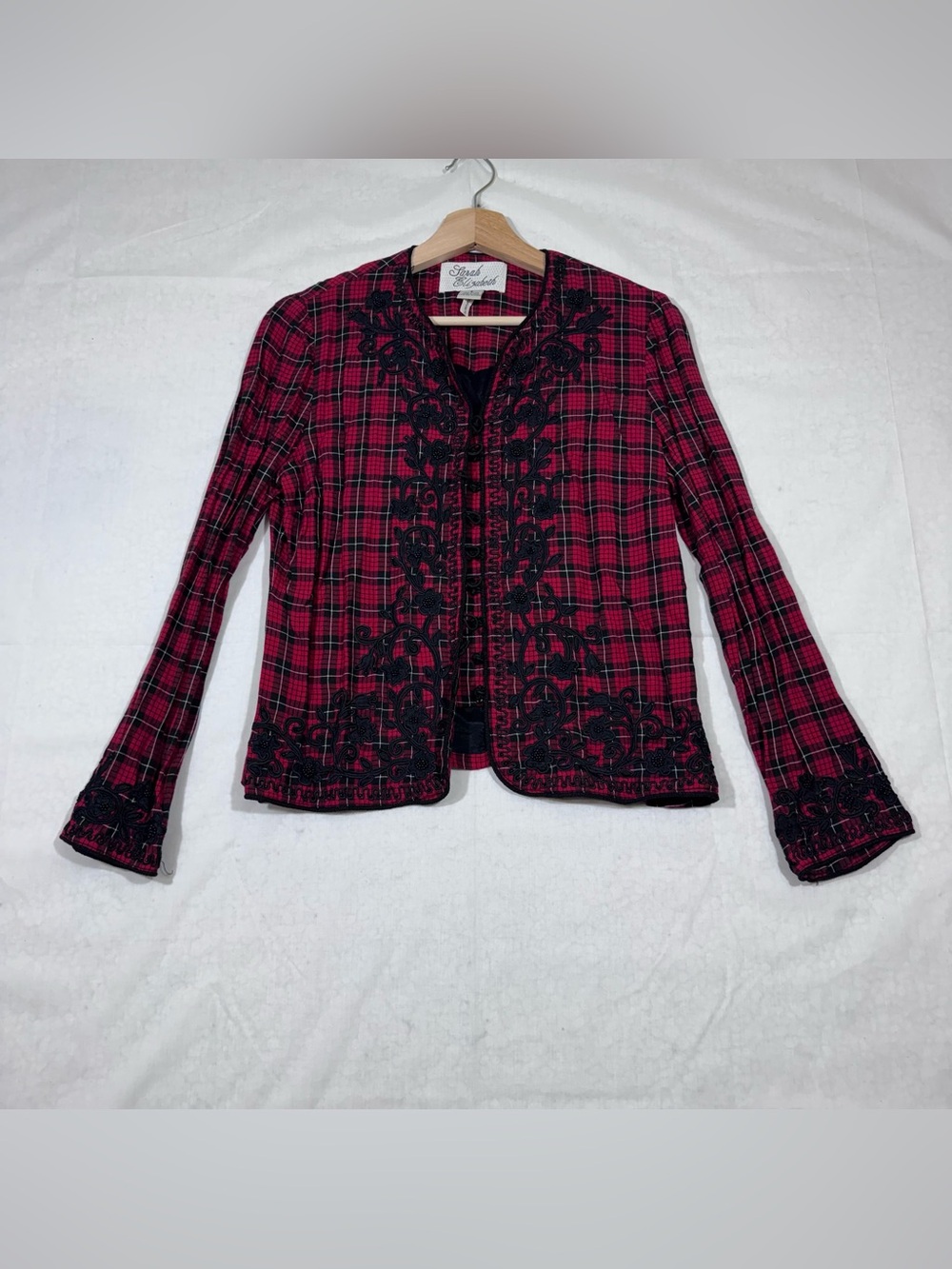 Vtg Red Black Plaid Embroidered Jacket Size 6 Steampunk Whimsigoth Edwardian